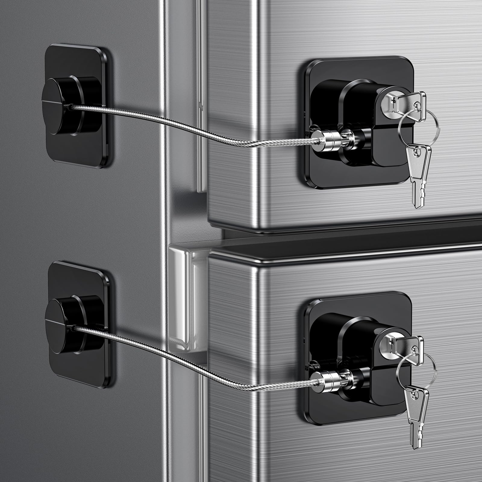 2 Pack Refrigerator Door Lock Child Proof Fridge Door Lock for Kitchen Freezer Cabinets and Drawers Air Oven Air Fryer Closets Windows Doors-No Tools Need or Drill (Patent) (2 pcs Black Lock)